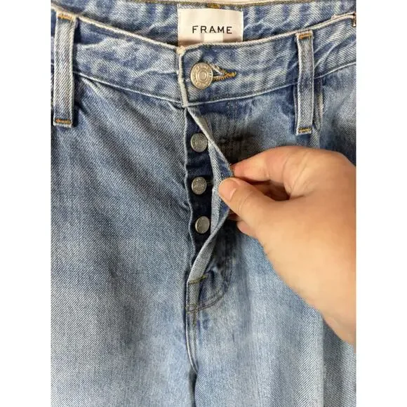 Frame High Rise Relaxed Straight Jeans Distressed Size 33 Light Wash 5 Button - Picture 5 of 9